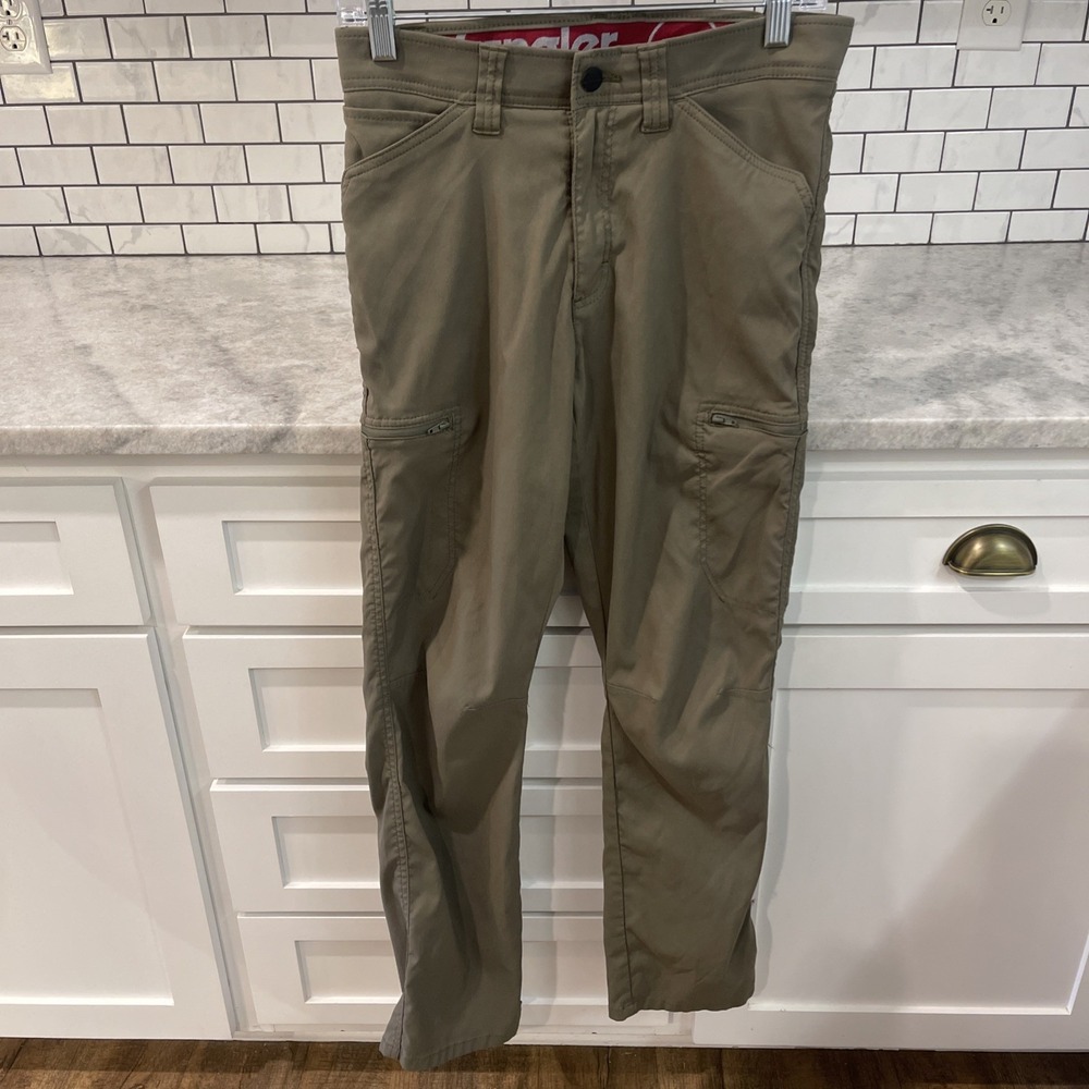 Wrangler Pants Mens 29 Inseam 30 Khaki Nylon Cargo Hiking Urban Elastic Waist